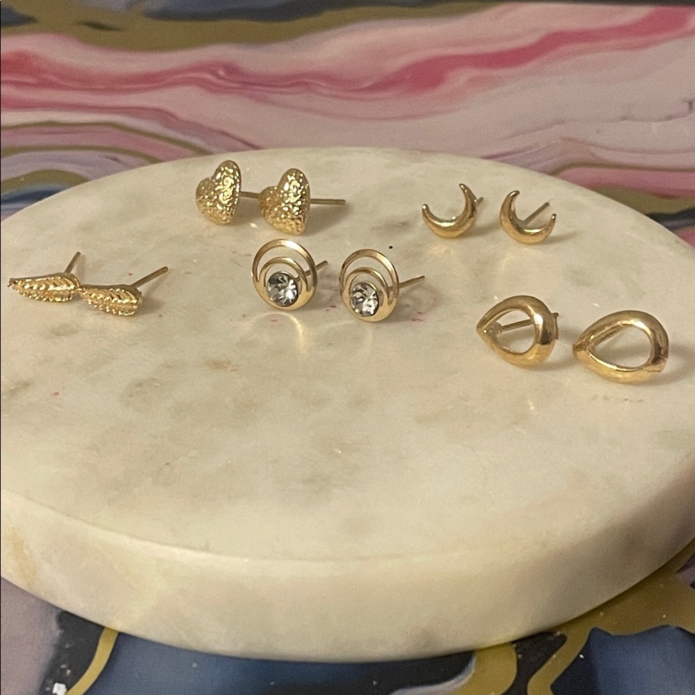 Gold Stud Earring Set for Women - 6 Pairs